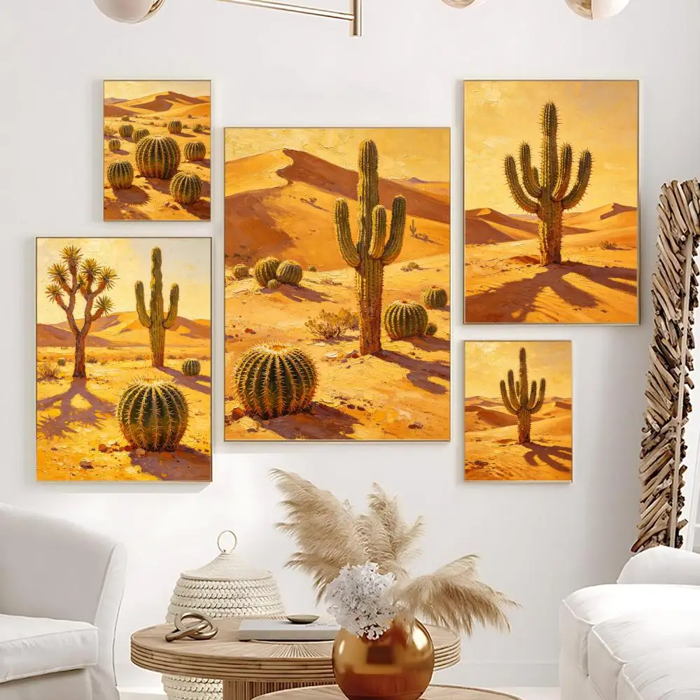 Affiche de cactus du désert HD, autocollante, imperméable, sans cadre, art mural pour la maison, le bureau, la chambre à coucher, cadeau idéal