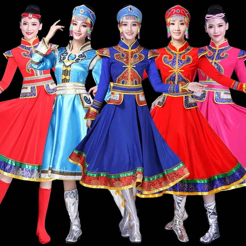 Chinese national dance dress new Mongolian performance dress women's Mongolian robe adult minority performance dress