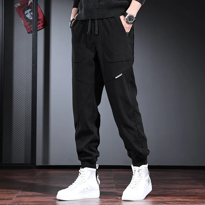 Trendy Men's Fce Lined Loose Fit Casual Sports Pants Autumn Winter Low Waist Long Trousers Youth ular Sle Cuffed Ankles