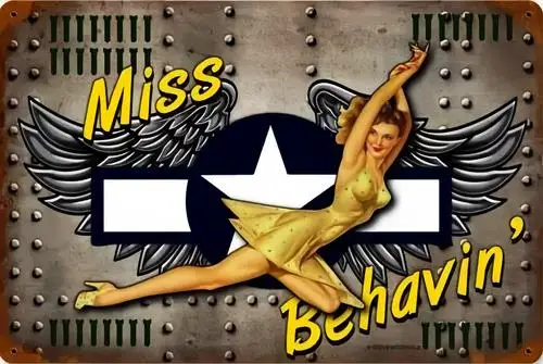 Miss Behavin;, Aviation Pin Up Nose Art Look Metall-Blechschild, Pub-Raumdekoration