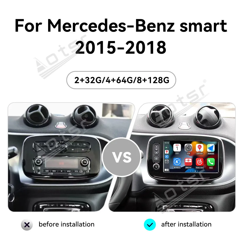 لسيارة مرسيدس بنز سمارت 2015-2018 8 بوصة نافي مع CarPlay أندرويد أوتو HD تعمل باللمس نظام الوسائط المتعددة مناسب للتكوينات العالية والمنخفضة