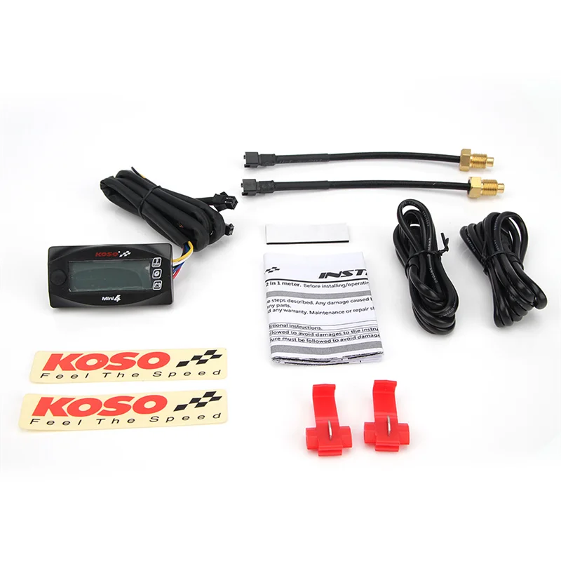 Koso mini 4 em 1 display digital led temperatura da água medidor de temperatura do óleo voltímetro exibição tempo motocicleta modificado