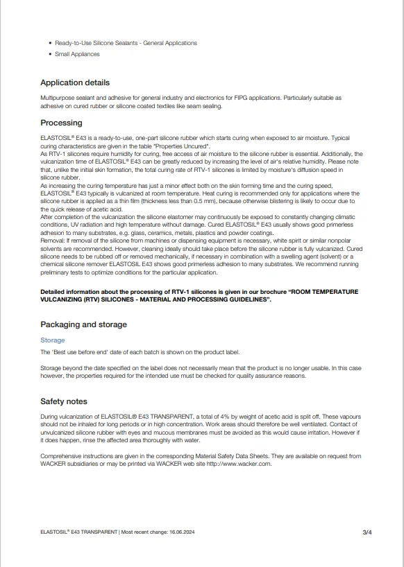 Wacker E43 310ML Transparent Sealant Medical Food Grade Glue Silicone