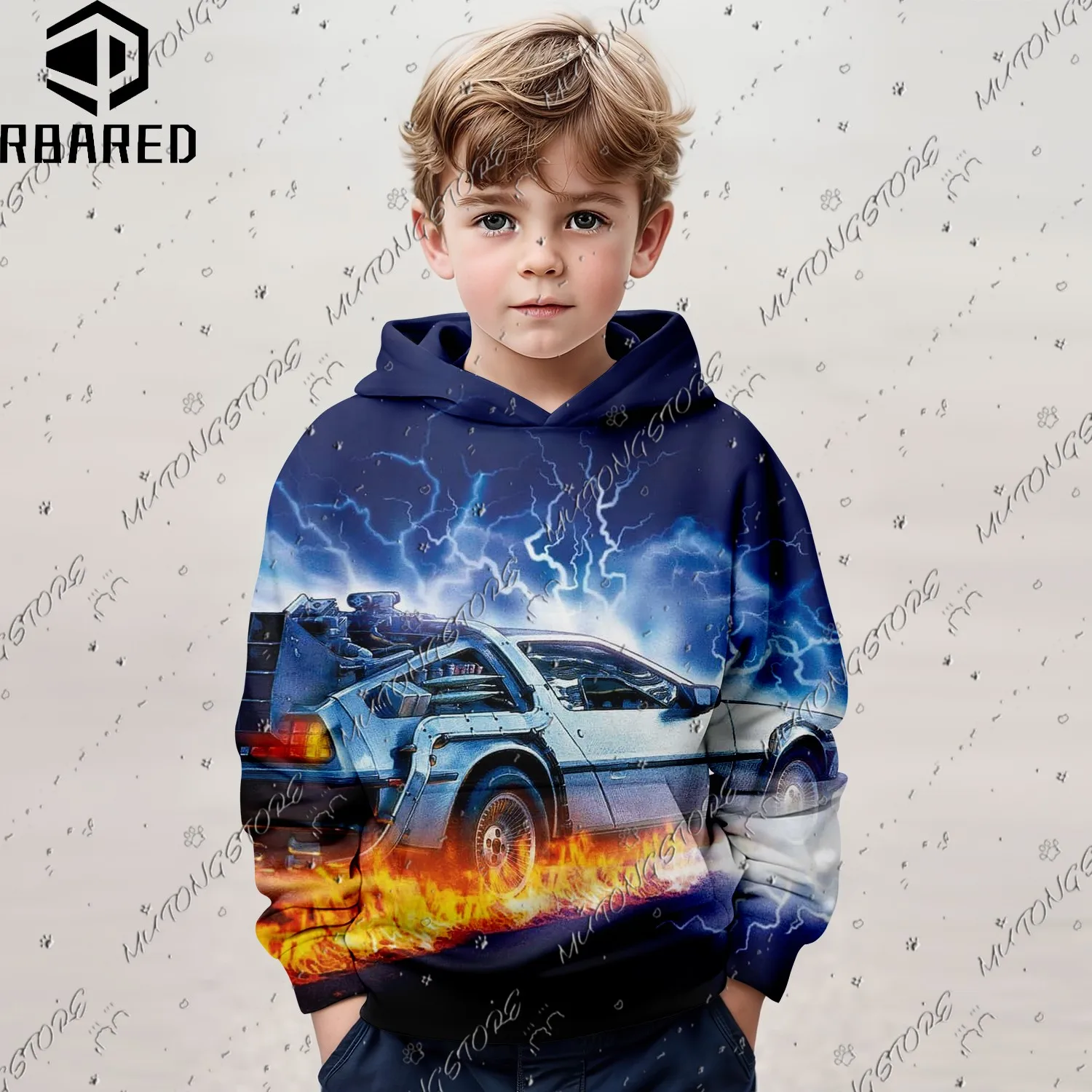 2024 New Child Long-Sleeved Top Hoodie Car 3d Print Trendy Boy Jacket Handsome Style RBARED Brand High Quality Clothes