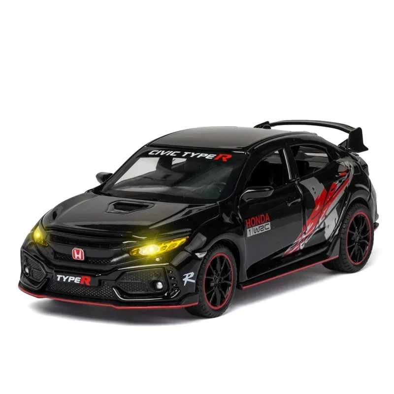 Coche de juguete HONDA CIVIC TYPE-R para niños, vehículo de Metal fundido a presión, modelo de coche de colección con luz de sonido, 1:32