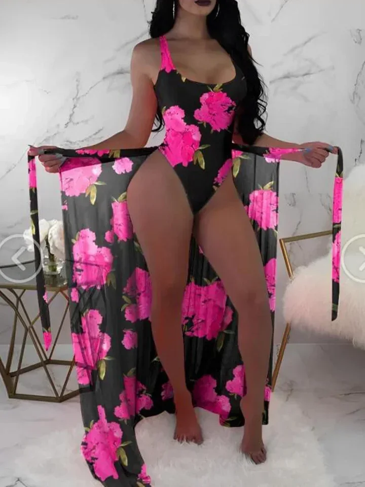 Vzvn 2025 New Summer Bikinis Sexy Backless Print Bikini 3 Piece Women Smock Split Swimsuit High Waist Vacation Beach Bikinis Set