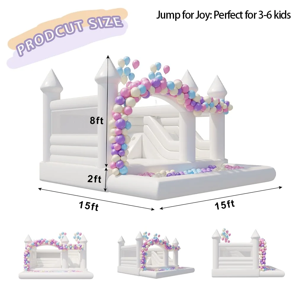 15FT Commercial Grade 100% PVC Inflatable White Bounce Castle, Inflatable Bouncer Room Bounce House for Wedding, Birthday Party, Outdoor & Indoor Fitness Use, Blower Included