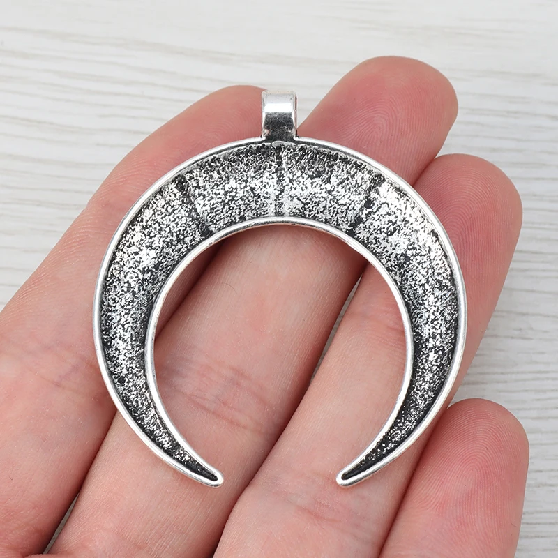 5 x Tibetan Silver Large Crescent Moon Double Horns Water Ripple Charms Pendants Jewelry Findings 50x46mm