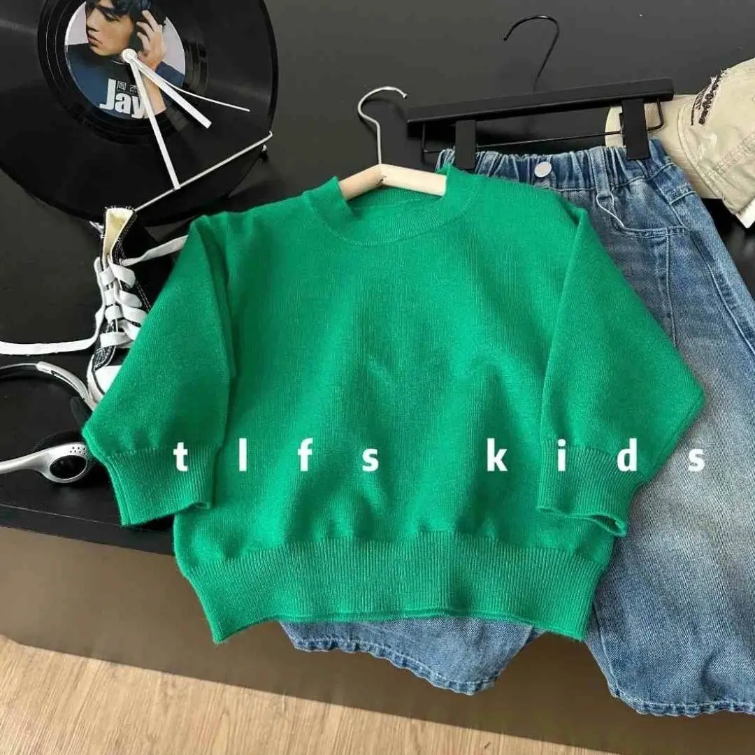 Boys' Sweater 2026 New Forest Green Round Neck Sweater Autumn Soft Sticky Knitted Stylish Interior Pair