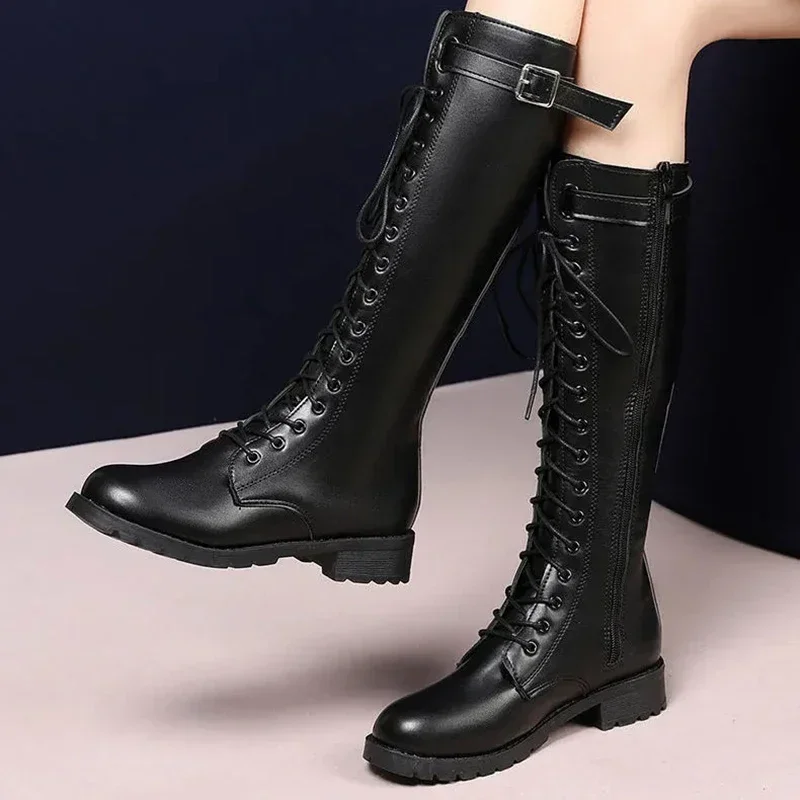 Long tube boots for women 2025 new autumn and winter high tube thick soled long boots white knee high short knight boots shoes