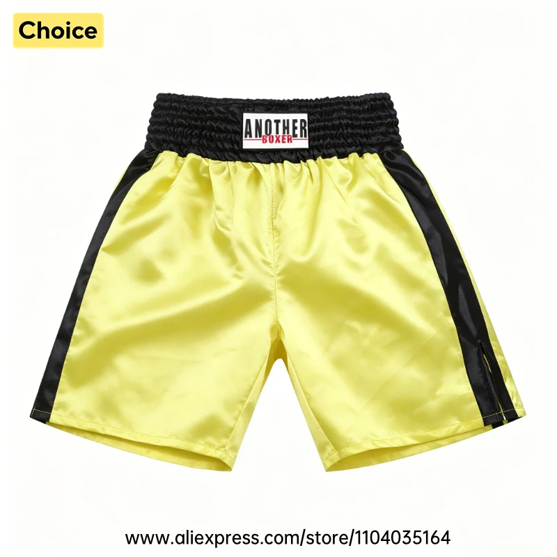 Professional Boxing Competition Shorts Quick Dry Satin Side Split Muay Thai Trunks Loose English Boxing Kickboxing Fight Shorts