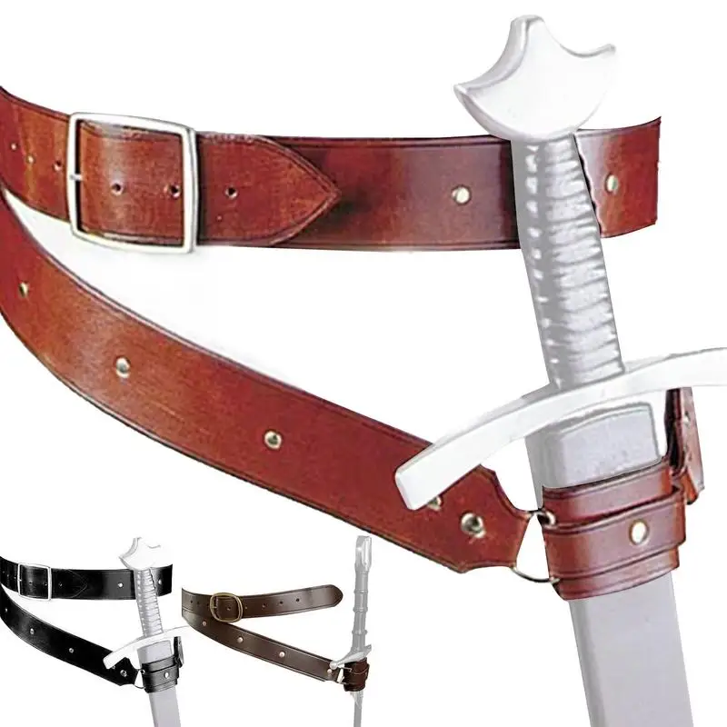 Men Medieval Renaissance S words Holder Belt Waist Sheath Adult Larp Warrior Pirate Viking Knight Cosplay Leather Buckle Strap