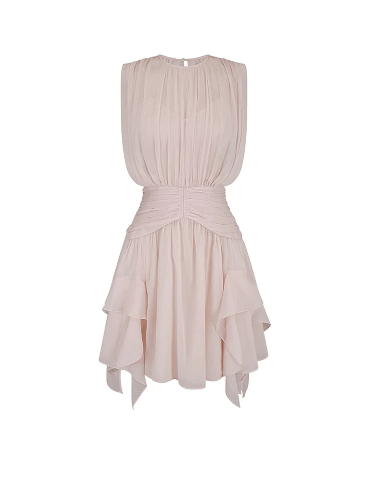 Elegant Pink Slimming Dress Women's Summer Unique Beautiful Super Stylish Short Skirt Waist Cinching Slimming Party Gown