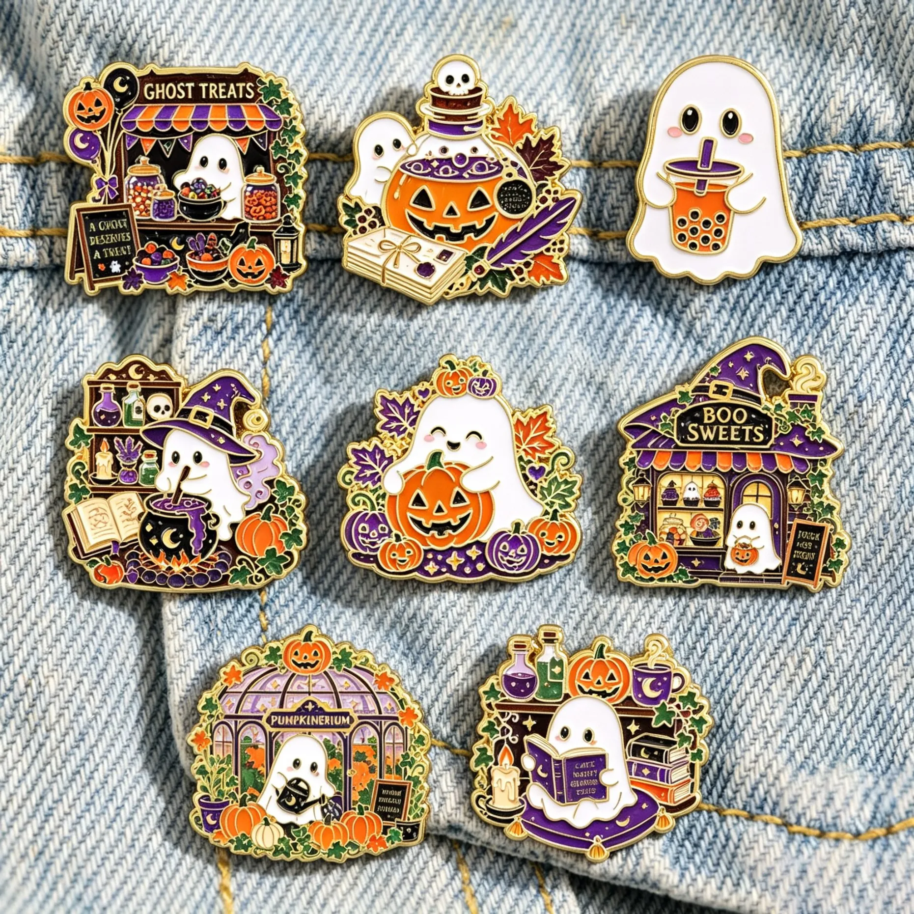 Cute Ghost Halloween Enamel Pins Pumpkin Lapel Brooches Badge for Backpack Jacket Clothing Holiday Decor Gift
