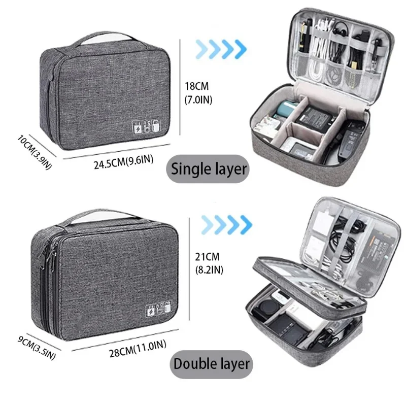 Waterproof & Portable Travel Cable Organizer Bag, Electronic Storage Pouch for Data Cables, Chargers, Plugs & Digital Items