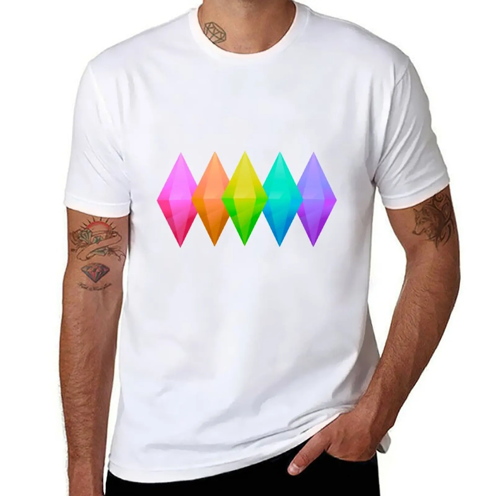 

Sims rainbow diamonds T-Shirt funny t shirts cotton black cotton t-shirt plain for man package T-Shirt