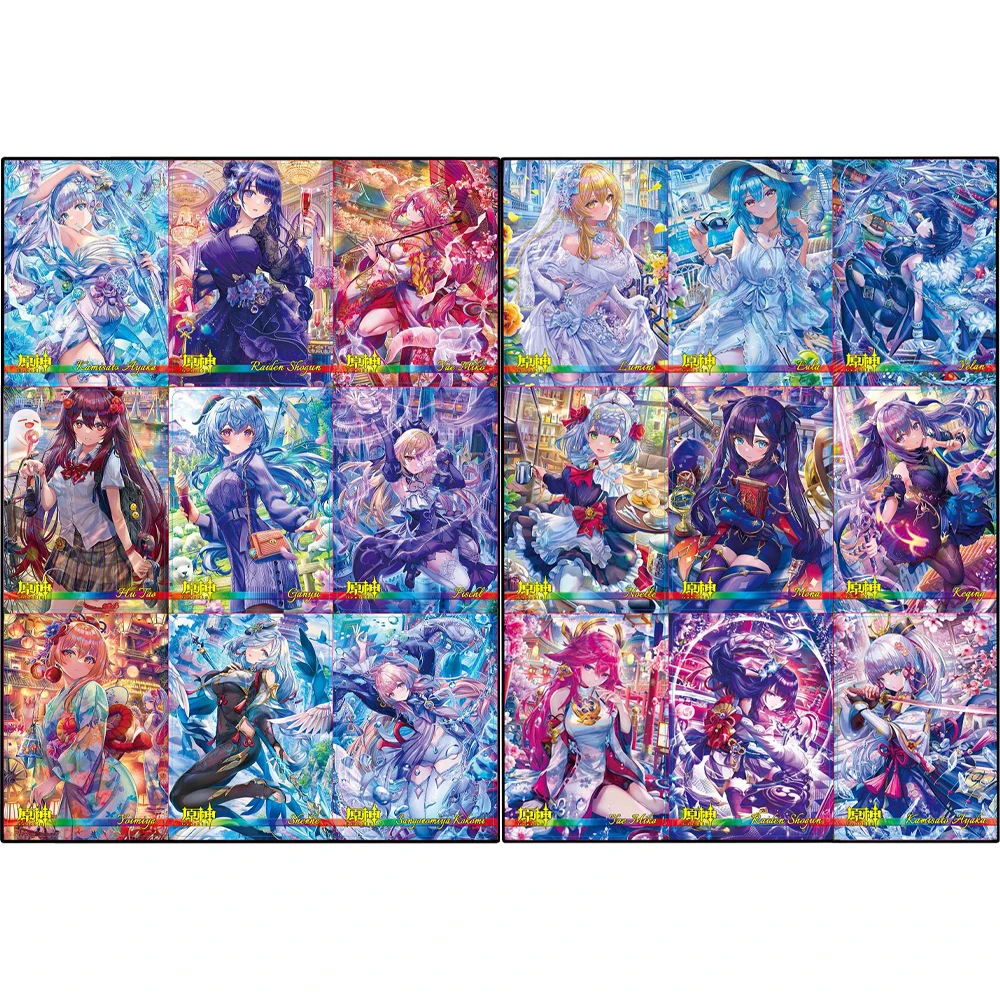 

18Pcs/set Genshin Flash Card Beelzebul Ganyu Kamisato Ayaka Yae Miko ACG Kawaii Classic Game Anime Collection Card Gifts Toys