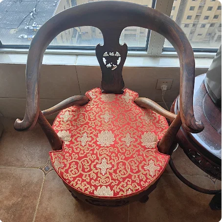 Custom Chinese style Ox Horn Chair Round Gap Seat Cushions Concave Armchair Comfort Pads, Anti-Slip Irregular Silk Brocade Mats