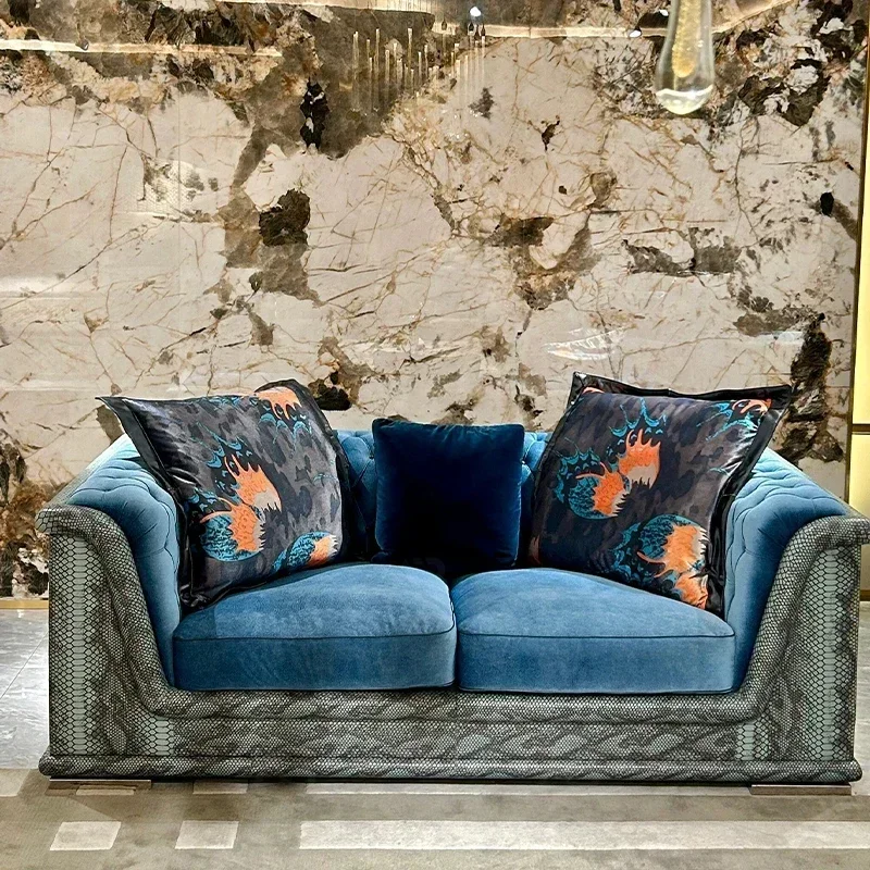 TAO Light Luxury Pure Copper Snake Head Leisure Chair Crocodile Leather Sofa Post-Modern Simple Wingback Chair Combination
