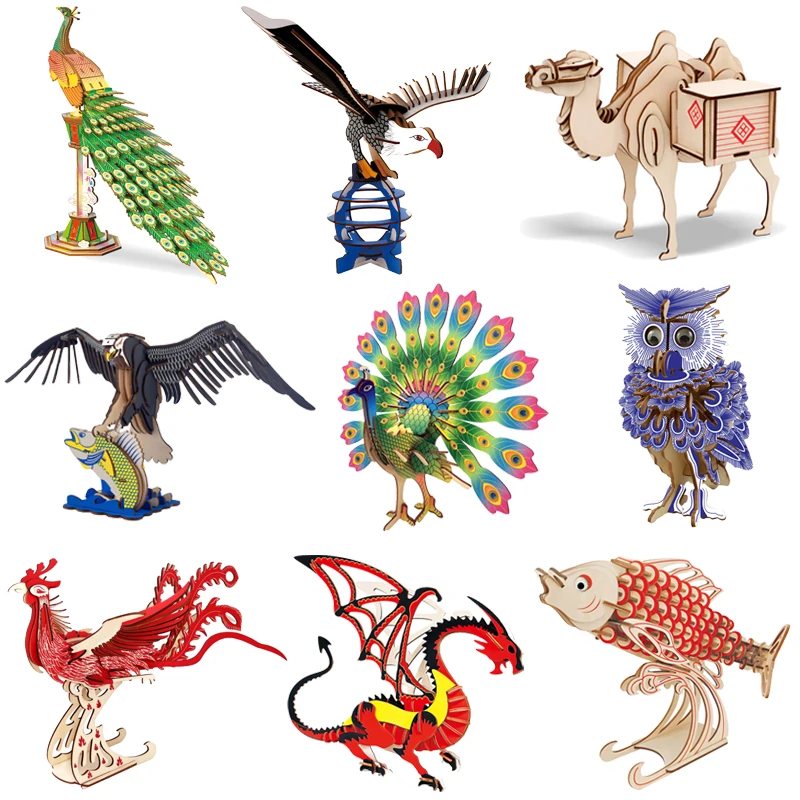 

3D Wooden Puzzle Flying Dragon Laser Assemble DIY Animal Model Building Kits Toys For Children Birthday Gift Home Decoration