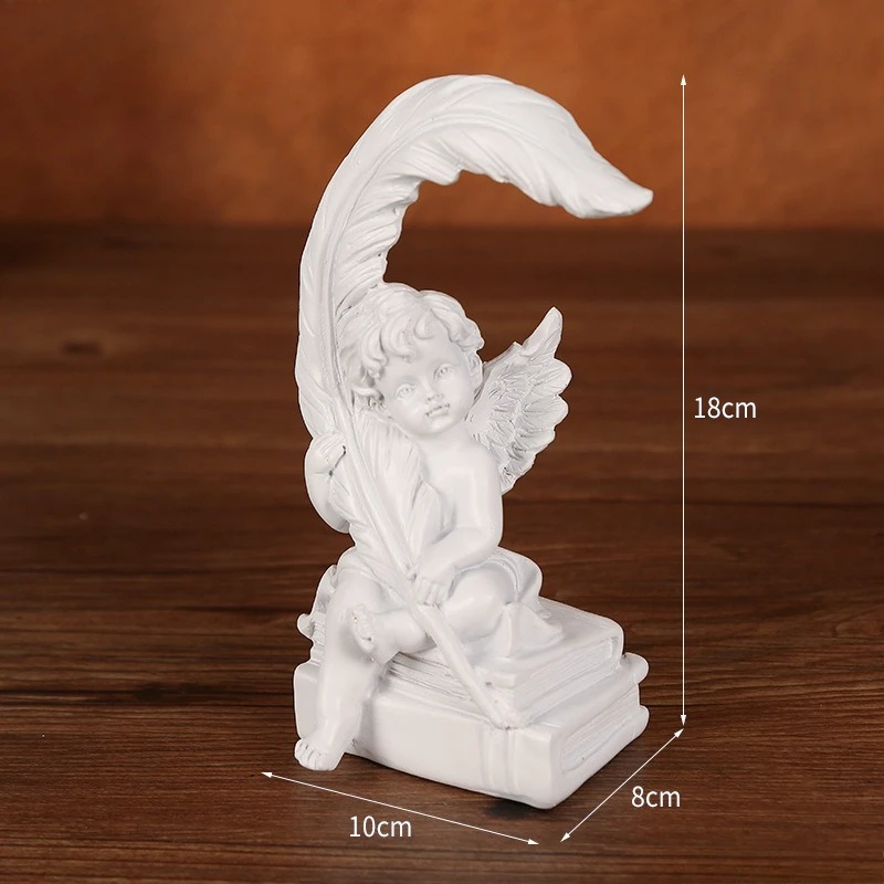Romantic Feather Angel Figurine White Prayer Cupid Couple Ornament Desktop Decor Art Craft for Living Room Home Decoration