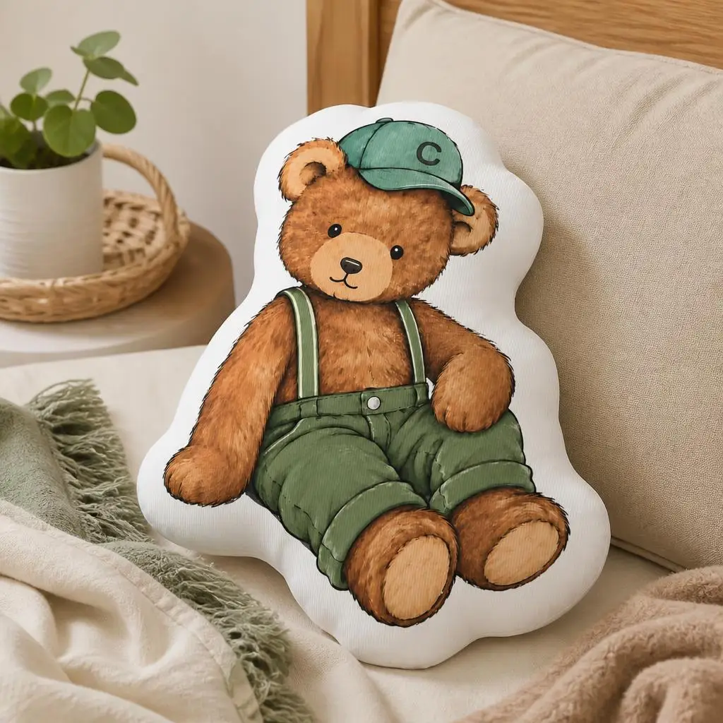 Bncmap Teddy Bear Farmer Cute Bear Rustic Farm Cushion Irregular Stuffed Throw Pillow Home Decor Gift Sofa Bed