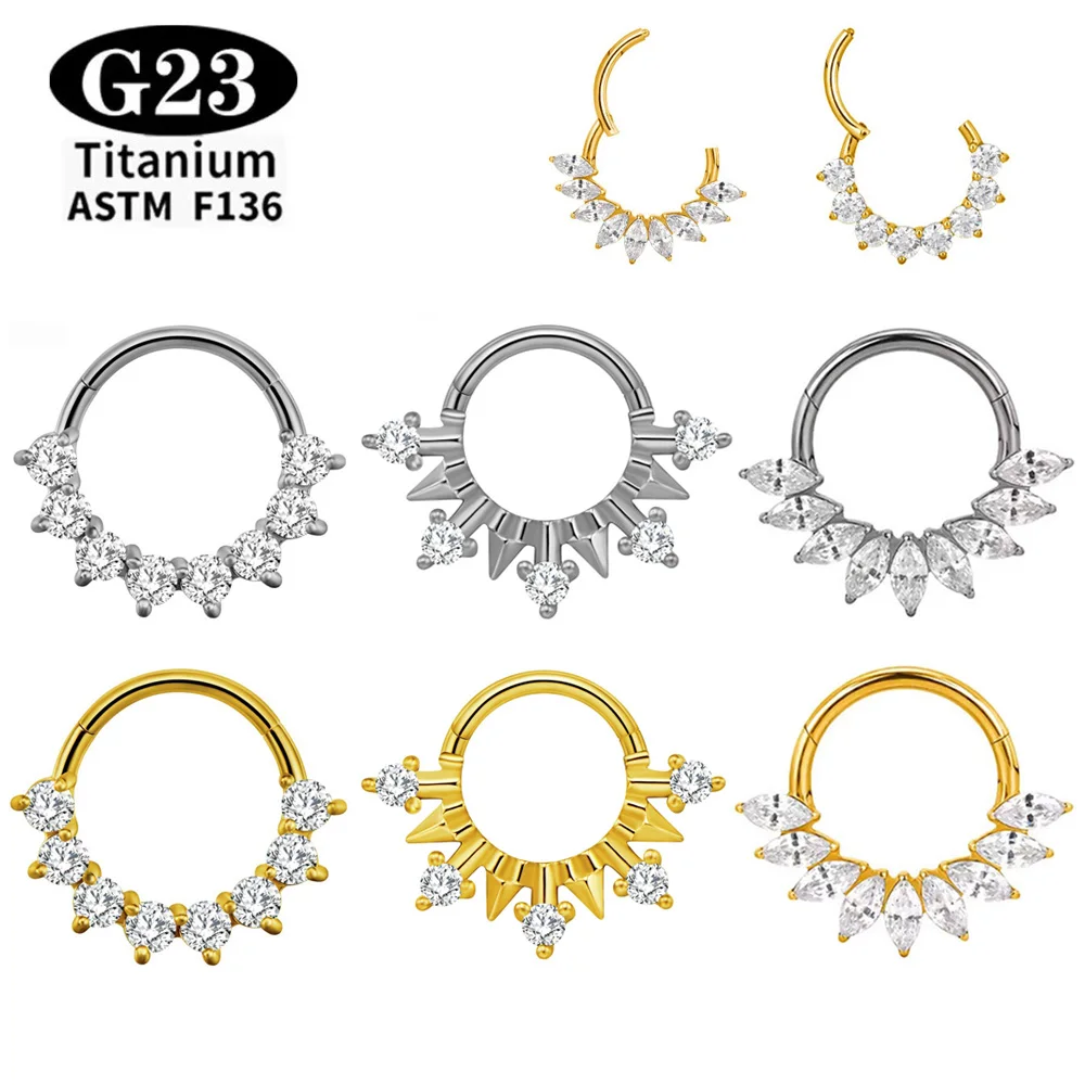 ASTM F136 Piercing-Schmuckset Nasenring G23 Titan Creolen für Frauen 16G CZ Klappbarer Segmentring