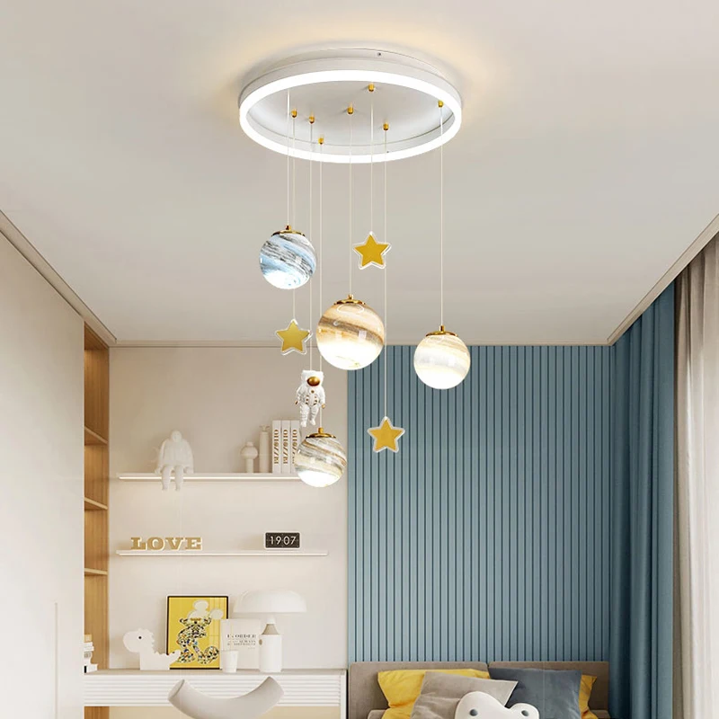 

Children's Room Lamp Nordic Modern Pendant Lights Kids LED Ceiling Chandelier Living Room Bedroom Astronaut Hanging Home Decor