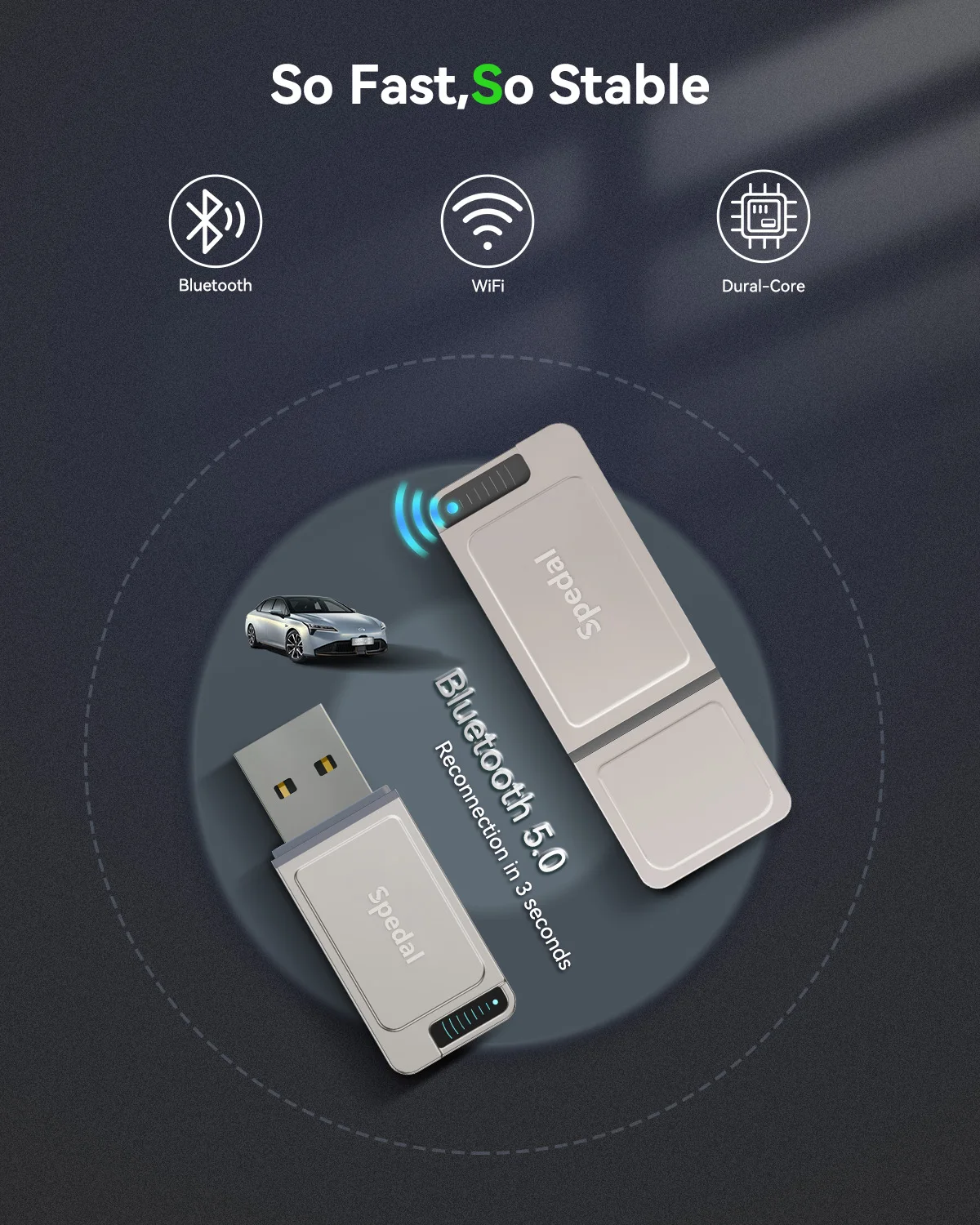 Metall-CarPlay-Adapter, Upgrade 2in1 Wireless CarPlay & Android Auto-Adapter, Plug & Play, WLAN Dual-Band 2,4G+5G, Auto Reconnect