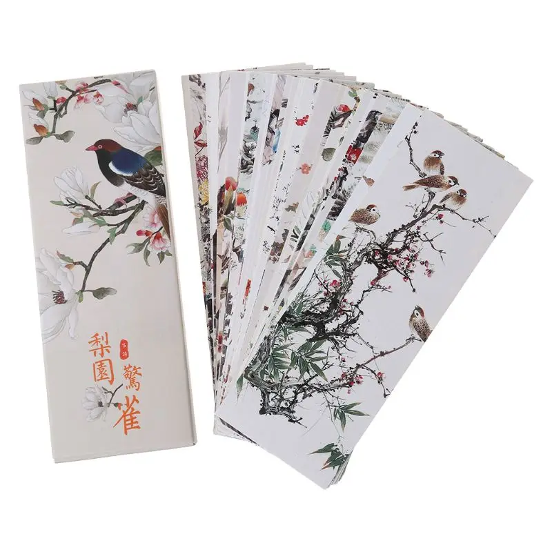 30pcs Flowers Birds Bookmarks Paper Page Notes Label Message Card Book Marker