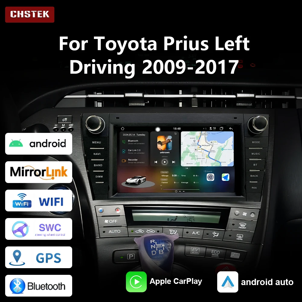 CHSTEK autoradio pour Toyota Prius XW30 LHD 2009-2017 Android 13 Carplay Qualcomm lecteur de Navigation multimédia Bluetooth 4G GPS