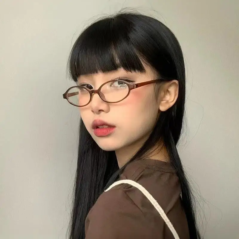Y2K Sweet Cool Oval Frame Glasses for Girls Female Vintage Ins Style Decorative Eyewear for Travel Shooting