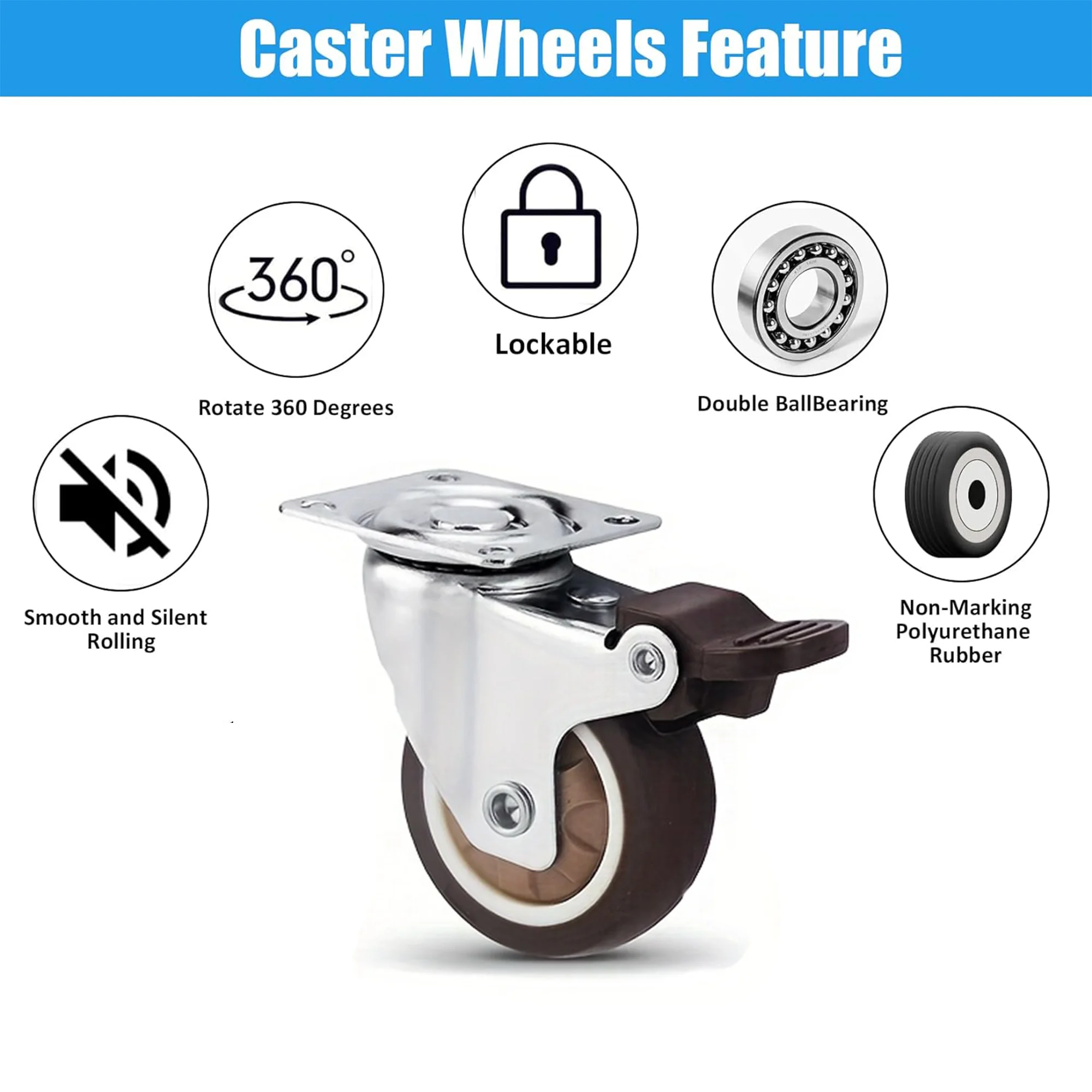 4 Pcs 1/1.25/1.5/2 Inch Furniture Castor Wheels TPR Rubber Flat Bottom Caster Wheels for Furniture Table Cabinets Workbench