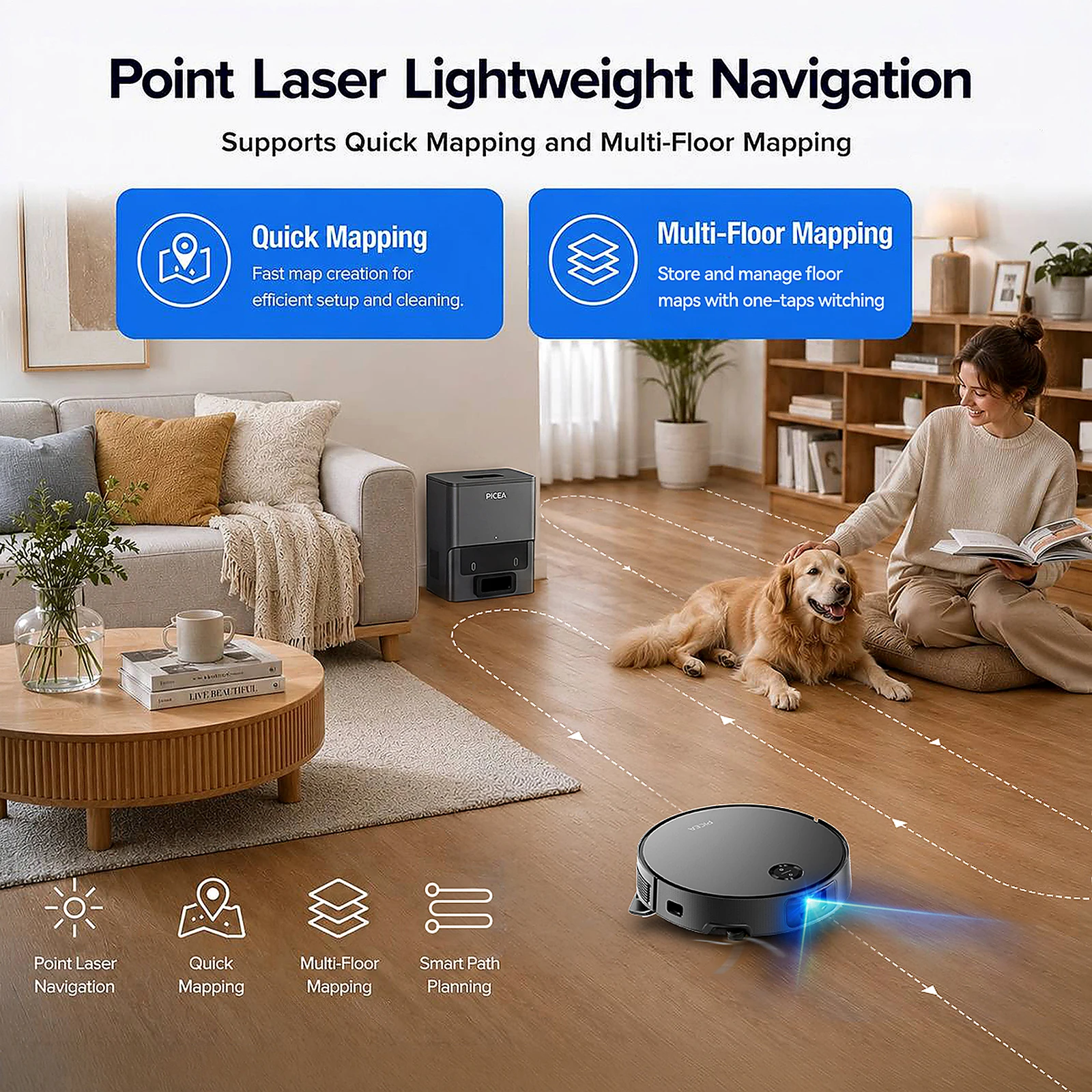 Robot Vacuum Cleaner And Mop With Point Laser Navigation Wi-Fi Connectivity Selective Room Cleaning 10000pa Suction