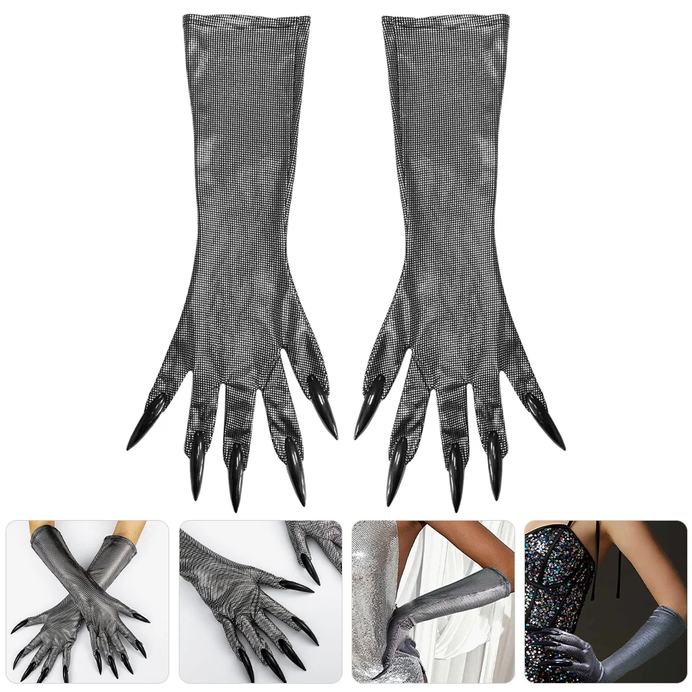

1Pair Nail Gloves Halloween Cosplay Accessories Long Fingernails Glove Scary Claws Props Gloves with Nails