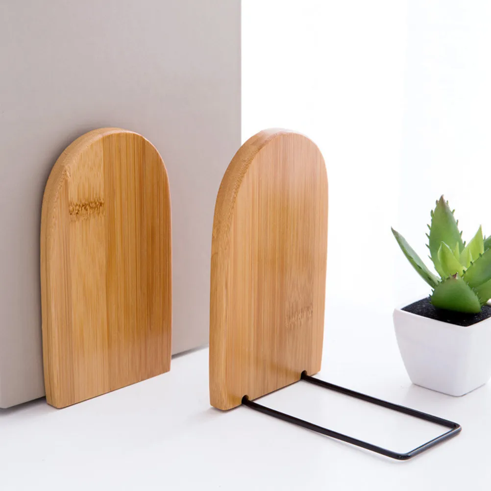 2Pcs Bamboo Bookends Retractable Desktop Book Organizer Book Holder File Support for Office School Library 13x7.5x10.5cm