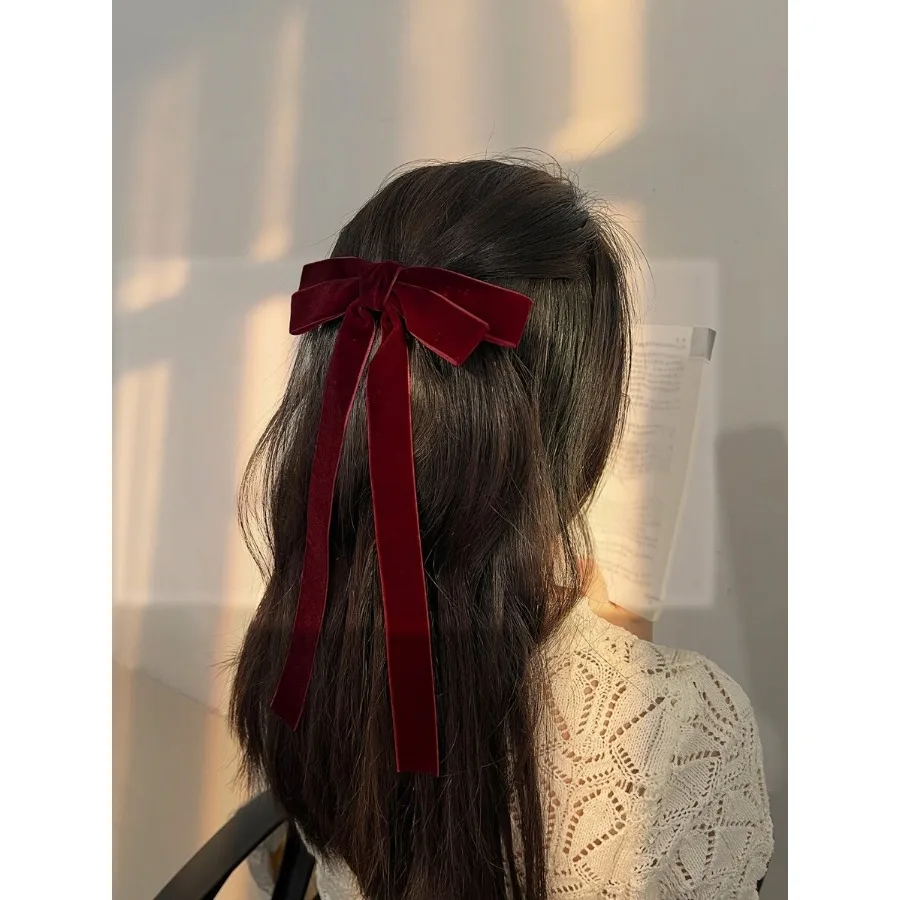 

1pc Women's Burgundy Velvet Fashionable Simple Hair Clip With Bow Knot Detail Suitable For Daily Use Elegant Claw Clips Hair Cl