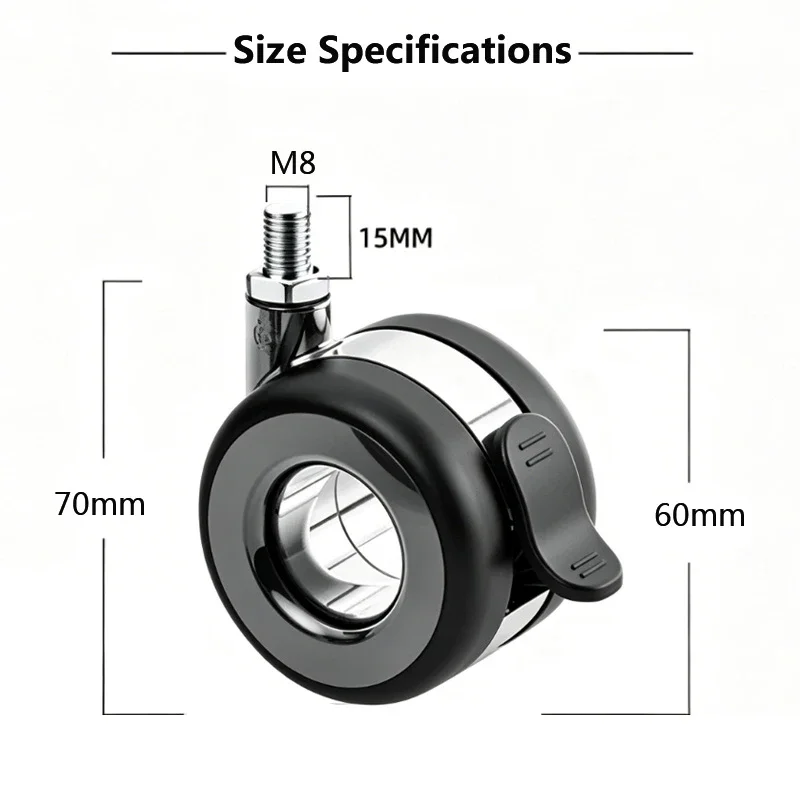 4 Pack 2 Inch Swivel Caster Wheels with Brake,Silent TPU Casters, Heavy Duty for Electric Standing Desk & Storage Shelves
