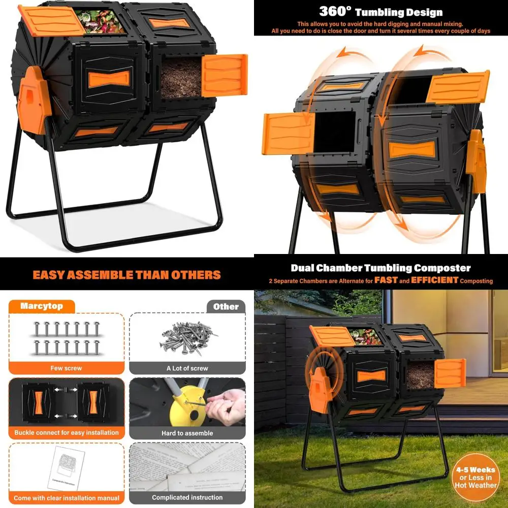 

Large Dual-Chamber 45 Gallon Rotating Outdoor Compost Bin for Gardening Efficiency