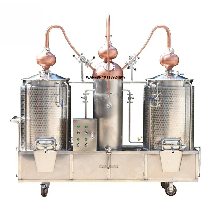 250L Double Pots Copper Stills Alcohol Distillery Equipment Electric Heater 380V Brandy/Wine Manufacturing Plant Use