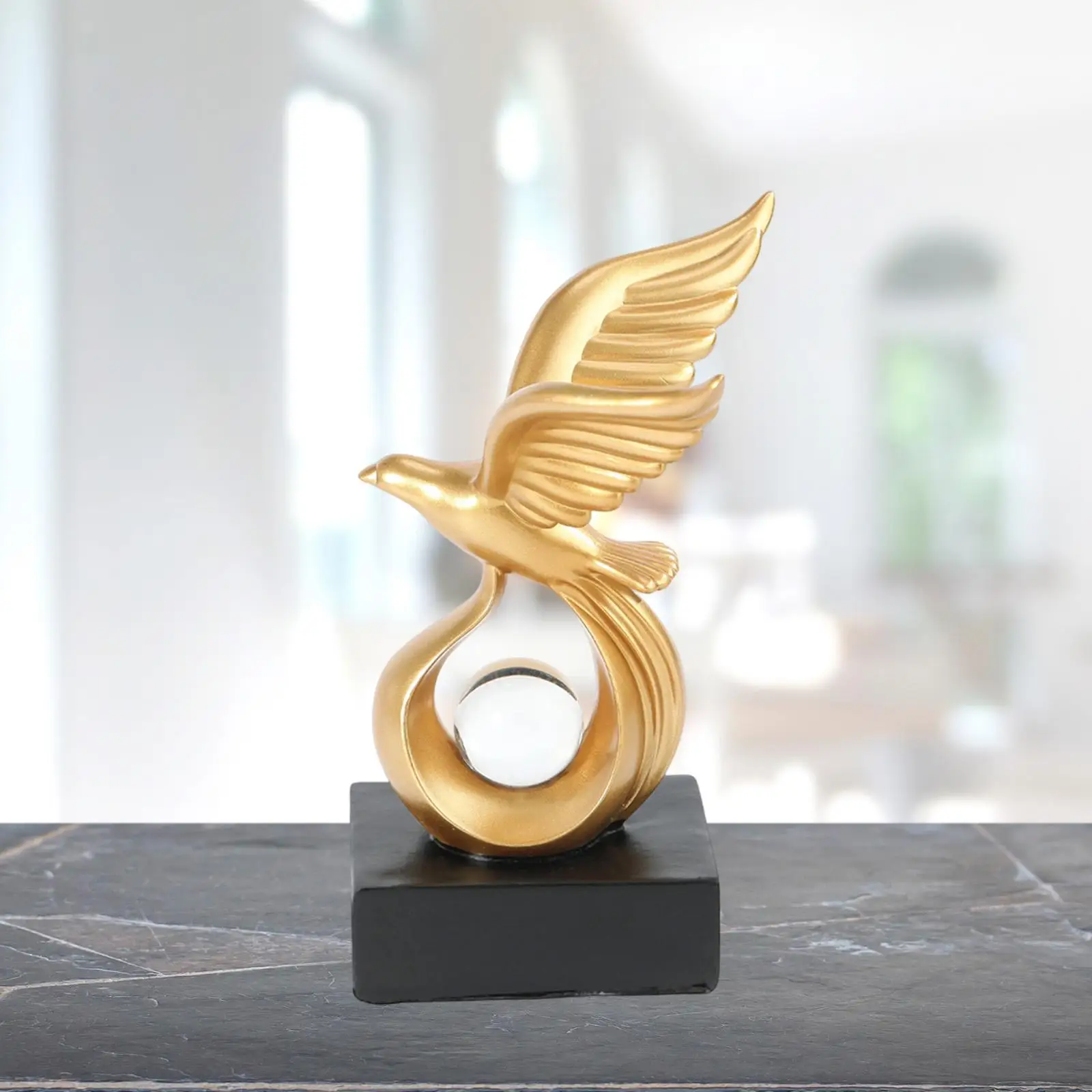 Resin Bird Statue Decorative Figurine Clear Ball Ornament for Housewarming Party Farmhouse