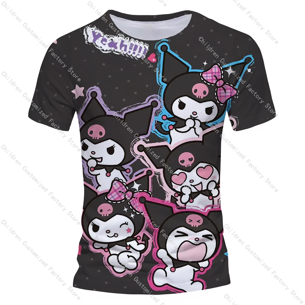 Disney Kuromi Cute Cartoon Animal Printed Girls T Shirt Summer Birthday Party Kids Short Sleeve T-shirts Fashion Kids Clothing