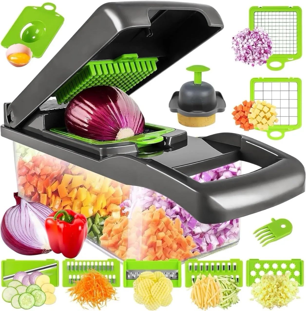 Fruit & Vegetable Tools10 in 1 Vegetable Chopper Mandoline Slicer with Dicing Container Kitchen Food Processor for Fast Chopping