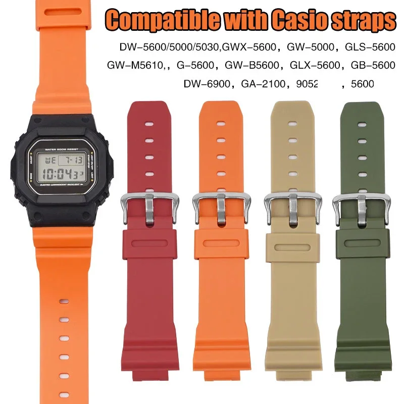 Pulseira de relógio para casio G-SHOCK DW-6900 DW-5600/5000/5030 GW-M5610 GA-2100 substituição masculina pulseira de resina de silicone pulseira de pulso 16mm