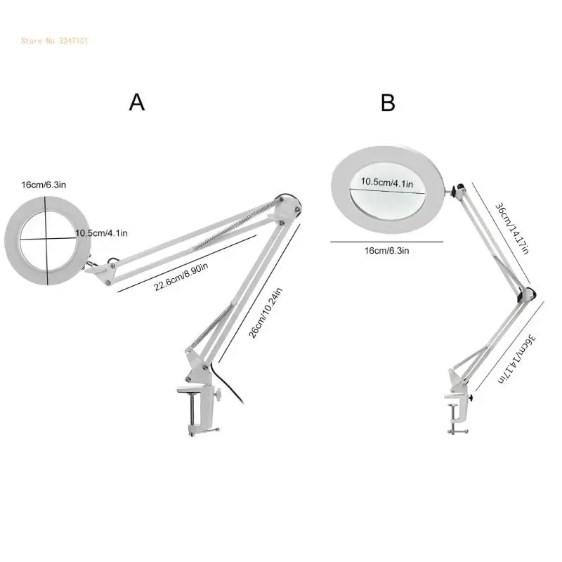 LED Dimmable Lamp with Clamp 5X Glass with LightAdjustable Metal Arm Magnifier 3 Color Dropship