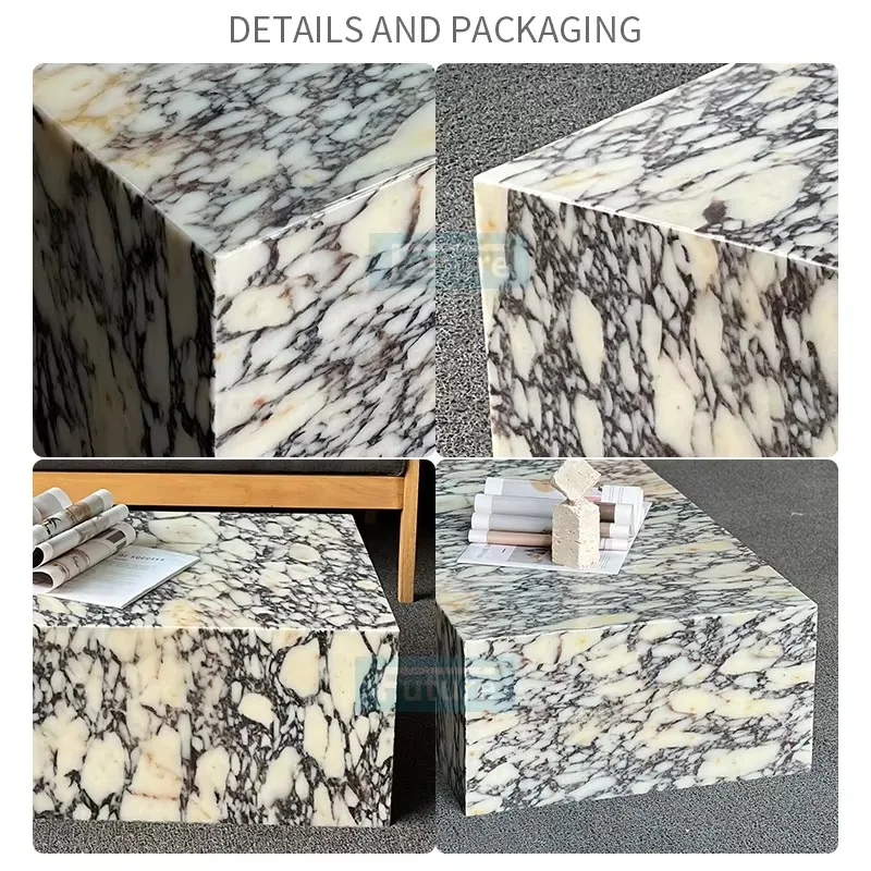 Luxury Modern Cube Calacatta Viola Italian Marble Coffee Table Tea Table for Living Room Villa Hotel Decor