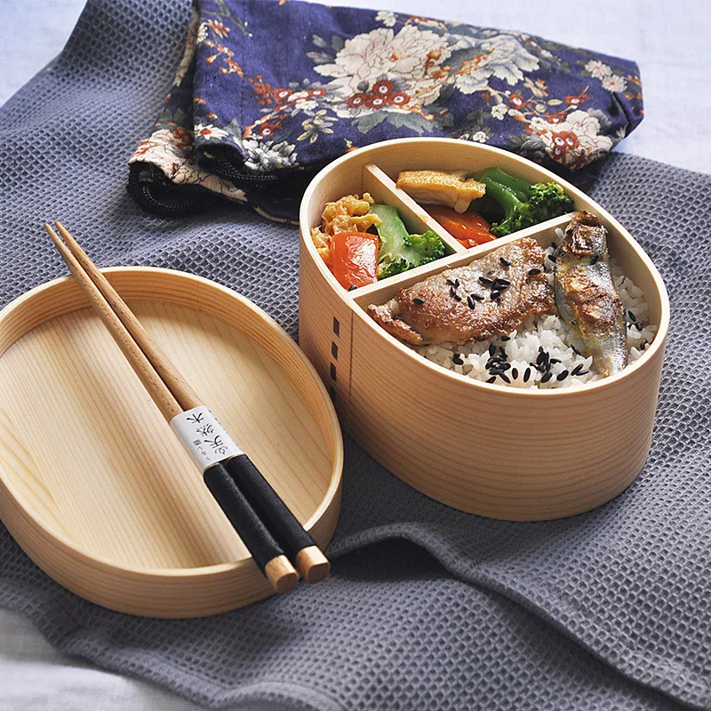 

Unpainted wood Japanese wooden bento box lunch box Simple division lunch box snack rice ball sushi box cloth delivery bag