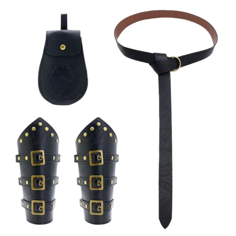 Męski zestaw kostiumów renesansowych, średniowieczny ochraniacz na ramię, torba na pas wikingów na Halloween, akcesoria do odgrywania ról LARP