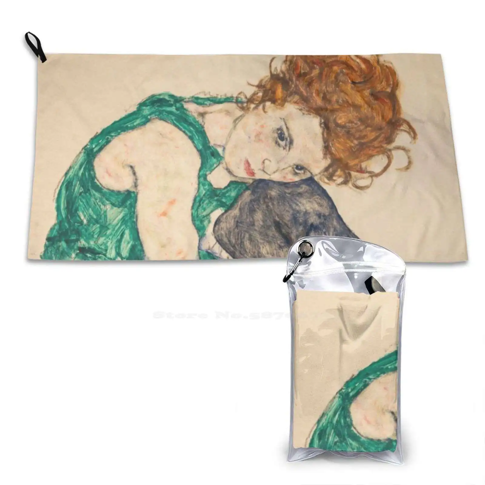 Vintage Egon Schiele Woman With Legs Drawn Up ( Adele Herms )-1917 Sport Towels Outdoor Hiking Cycling Swimming Vintage Egon