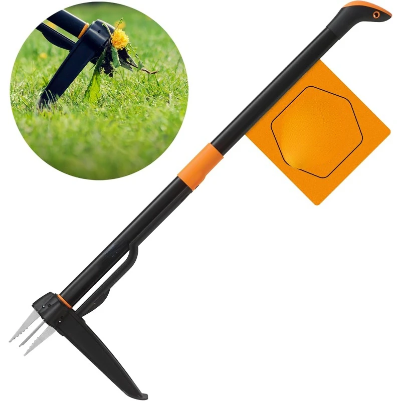 Ferramenta de jardinagem manual, extrator de ervas daninhas de 4 garras Stand Up, 39 "Long Ergonomic Handle, Easy-Eject Tool